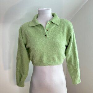 RedBerry Fluffy Green Mohair‎ Collared Cropped Sweater M
